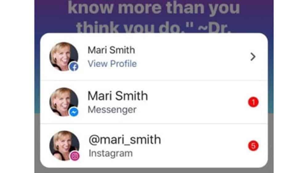 Notifiche unificate per Facebook, Instagram e Messenger