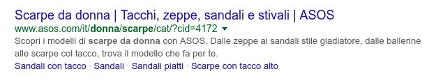 Lo snippet è formato dal titolo, dall'indirizzo del sito e dalla meta description.