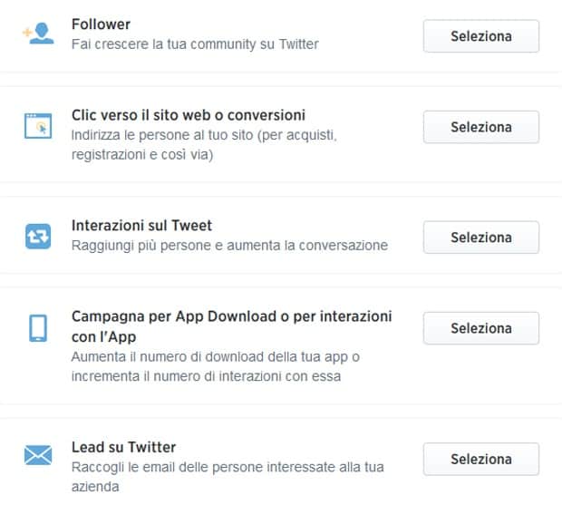 Pubblicità su Twitter per sito B2B: i tipi di campagna.